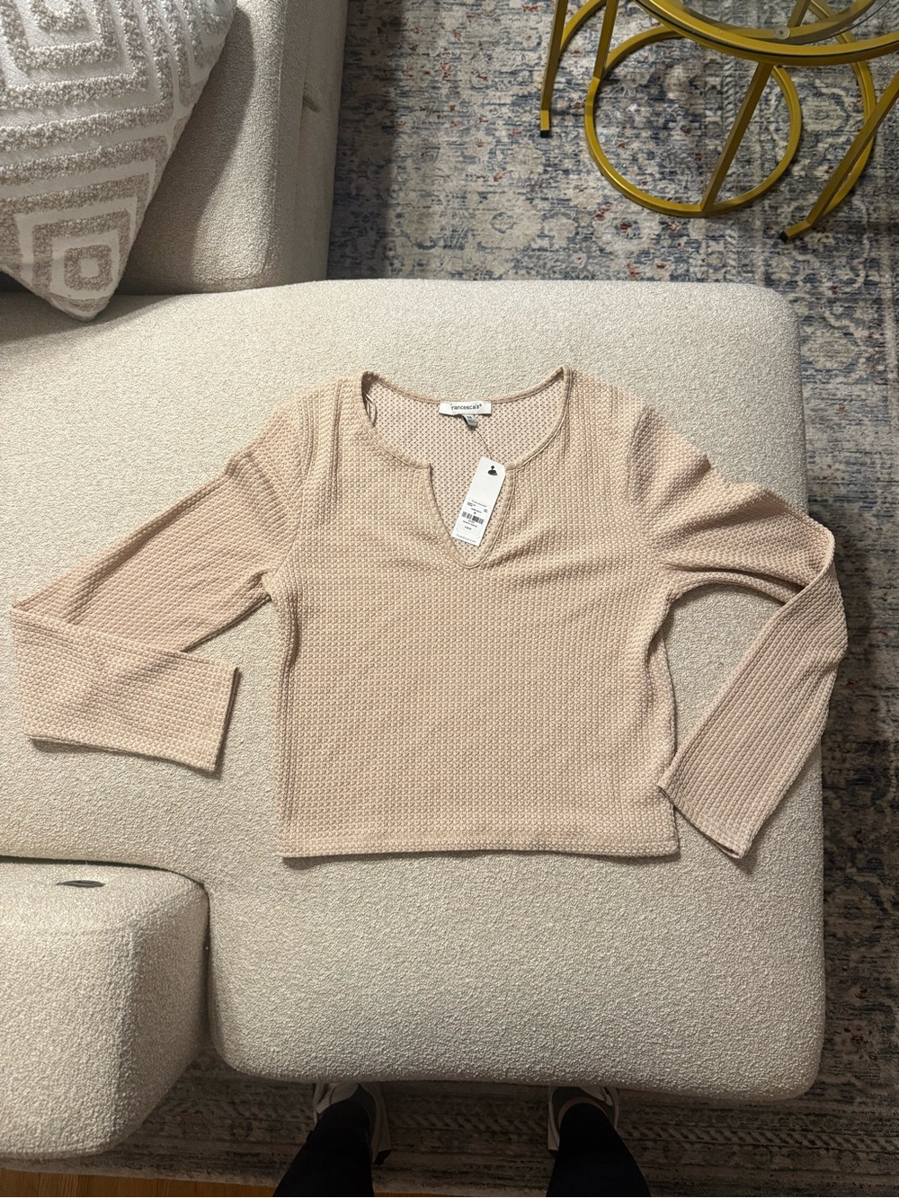 Francesca's Collections Beige Waffle Knit Long Sleeve Top